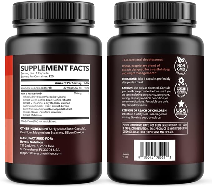 Night Time Fat Burner Metabolism Booster | Appetite Suppressant & Supplement to Support Weight Loss | 120 Weight Loss Supplement Pills for Men