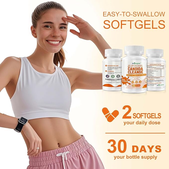 11-in-1 Candida Support Supplement, Antifungal Overgrowth, Intestinal Detox & Gut Health for Women & Men, Balance Probiotic, Natural Herbal Oregano & Caprylic Acid Softgels, 120 Count