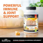Turmeric Quercetin with Bromelain Supplement - Natural Extra Strength Immune and Joint Support with BioPerine Black Pepper for Max Absorption - Organic Tumeric Bromelain Supplement Vegan Safe, Non-GMO