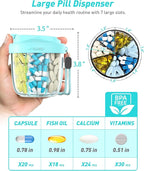 Pill Organizer,Pill Dispenser with 7 Large Compartments,Portable Pill Box for Travel, Anti-Mix Design & Wide Opening Design, Easy Access to Vitamin Dispenser, Includes 20 Blank Stickers（Blue）