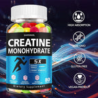 Creatine Monohydrate Gummies for Women and Men - Creatine Supplements with Vitamin B12 for Muscle Gain, Strength, Energy Boost, Sugar Free, Vegan, Flavored Chewable 240 Count