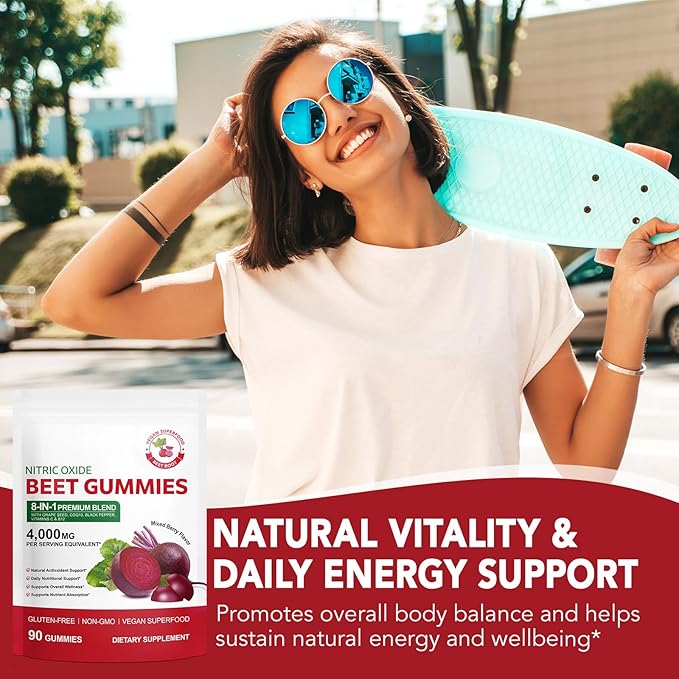 Beets Gummies, Blood Pressure Support, 90 Beet Chews Liposomal Beet Powder for Superior Absorption, Grape Seed for Nitric Oxide, Circulation & Heart Health, Vegan, Non-GMO