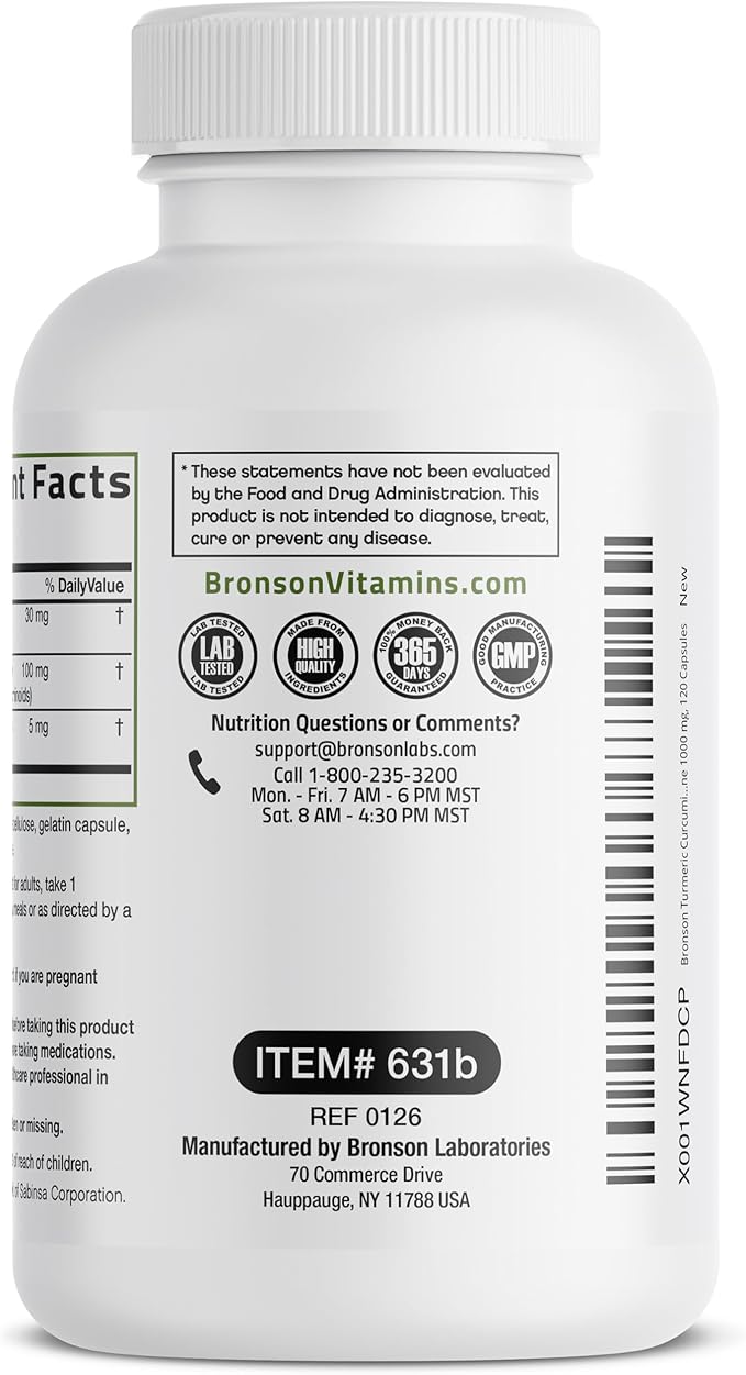 Bronson Turmeric Curcumin with BioPerine - High Potency Premium Joint Support with 95% Standardized Curcuminoids - Non-GMO Capsules with Black Pepper - 120 Count