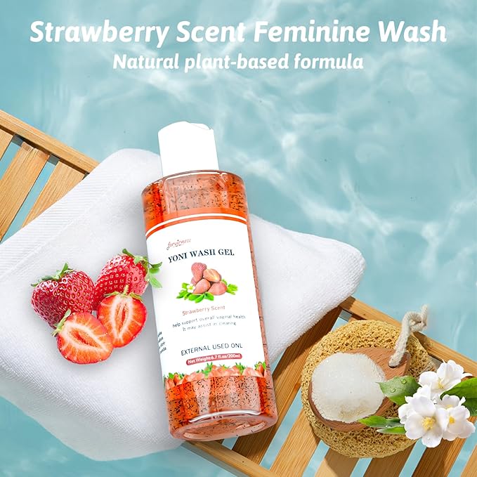 Natural Feminine Wash Yoni Wash Yoni Oil Set, Cleanse - Remove Odor - pH Balance for Women, 1 fl.oz Feminine Oil & 6.7 fl.oz Intimate Wash with Cleaning Factor - Strawberry Scent