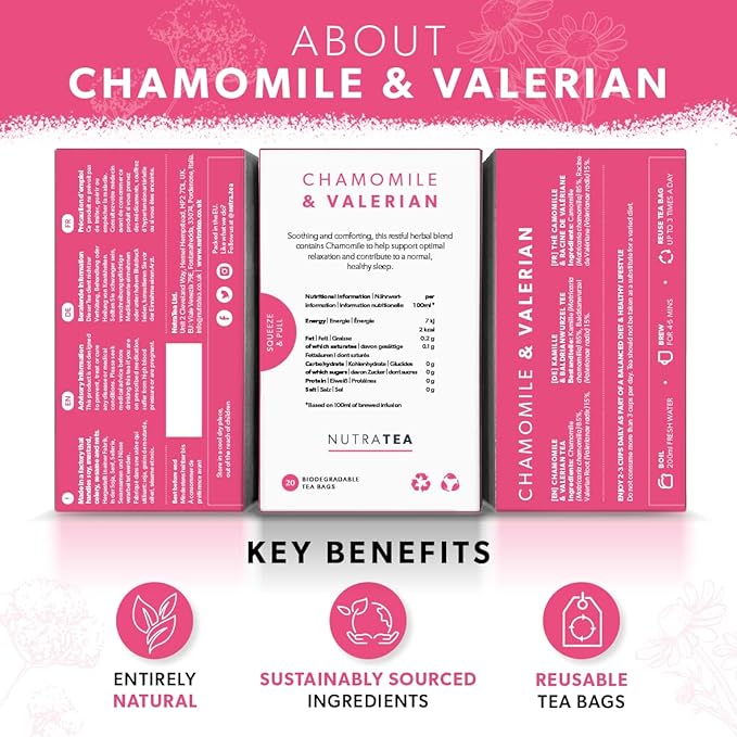 NutraTea - Chamomile & Valerian Bedtime Tea - 60 Tea Bags