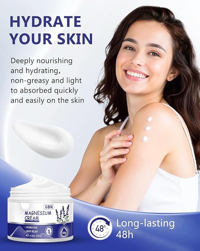 GBN Magnesium Cream - Hydrating Magnesium Lotion for Sleep - Natural Relaxation & Muscle Tension, Nighttime Butter for Feet, Leg Cramps, Safe for Kids (Lavender)