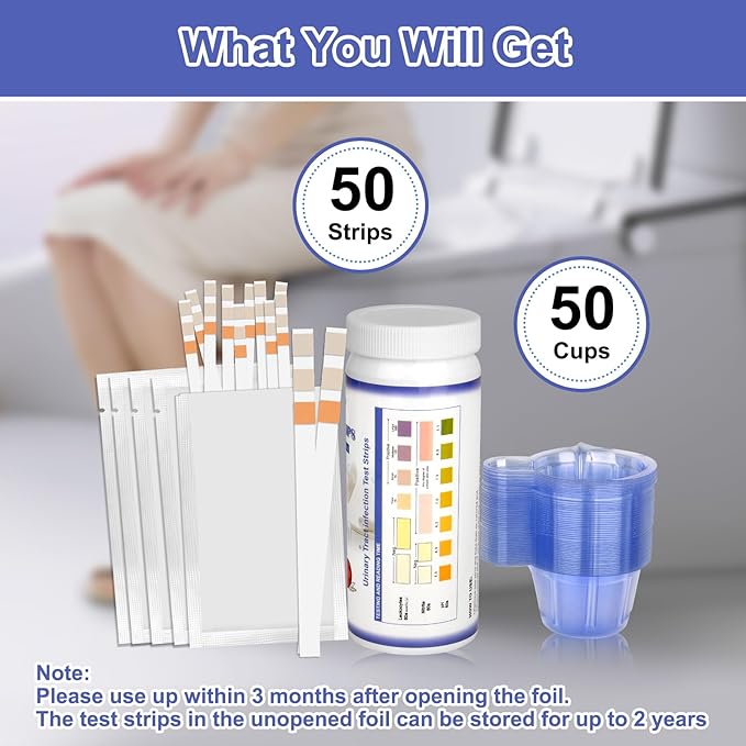 3-in-1 UTI Test Strips, Full Panel Urinary Tract Infection Test Kit at Home for Women Men Kids, Detection with Accurate Leukocytes, Nitrite, and PH Readings, Simple at-Home Urine Test Strips, 50ct