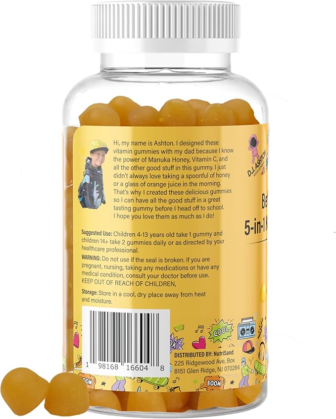 Generic 5-in-1 Kid's Immune Support Gummy, Manuka Honey, Vitamin C, Zinc, Echinacea, Ginger, Gummy Supplement, Essential Immune Support Gummies for Daily Use, Natural Citrus Flavored - 60 Count