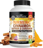 Turmeric Supplement with Saffron, Cinnamon and Cardamom Plus BioPerine Black Pepper Extract for Optimal Absorption, Natural Tumeric Curcumin Joint Support Supplement for Women and Men, 60 Capsules