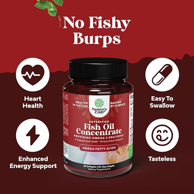 Omega 3 Fish Oil Supplement - EPA DHA Fish Oil Omega 3 Supplement with Immune Booster Brain Vitamins - Burpless 2000 mg per Serving for Mood Boost Liver Support and PMS Relief Support - 60 Count