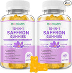 Saffron Gummies for Adult Kids, 10-IN-1 Cortisol Support Supplement with Saffron 88.5mg, Vitamin D3, B6, Magnesium, Zinc, Ashwagandha, L-Theanine, St. John's Wort, For Emotions, Slumber, 120 Count