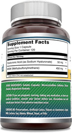 Amazing Formulas Hyaluronic Acid & MSM Supplement | 500 Mg | 120 Capsules | Non-GMO | Gluten-Free | Made in USA