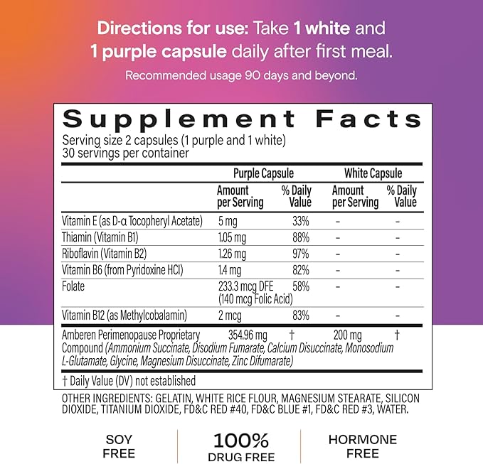 Amberen Perimenopause, Peri-Menopause Multi-Symptom Relief, Vitamin B, Vitamin E & Antioxidants Supplement, Clinically Shown to Help Support Hormone Balance, Hot Flashes & Night Sweats, 60 Count