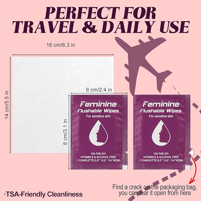 Feminine Wipes Individually Wrapped, Flushable Wipes Travel,Travel Wipes for Women,Feminine Care Wet Wipes Travel Size Vaginal Wipes for Adult, Girl and Homeless (unscent,200)