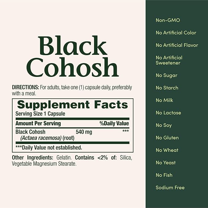 Nature's Bounty Black Cohosh Root Pills and Herbal Health Supplement, Natural Menopausal Support, 540 mg, 100 Capsules (Pack of 3)