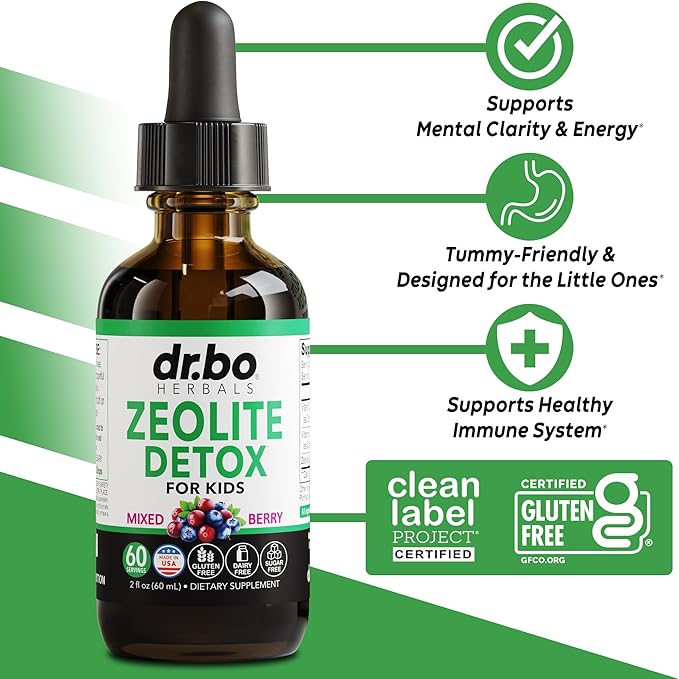 Zeolite Detox for Kids Liquid Drops - Advanced Clinoptilolite with Pure Vitamins B12 & D - Kids Gentle Body Daily Cleanse Focus & Speech Extra Clinoptilolite Zeolite Drops Detox Cleanse Supplement 2oz