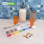 EZY DOSE Push Button (7-Day) Pill Case, Medicine Planner, Vitamin Organizer, 2 Times a Day, AM/PM Container, X-Large Compartments, Arthritis Friendly, Easy to Use, Clear Lids, Rainbow, BPA Free