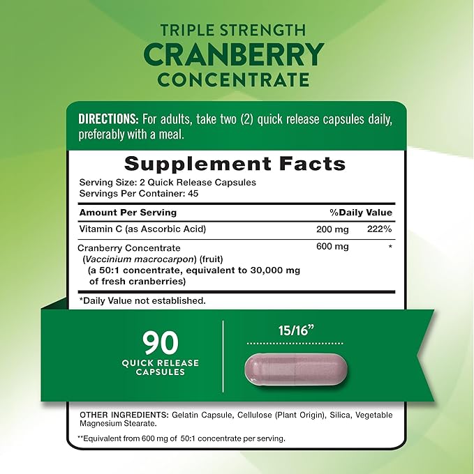 Nature's Truth Cranberry Concentrate Pills | Plus Vitamin C | Triple Strength Support Capsules | Non-GMO & Gluten Free Supplement