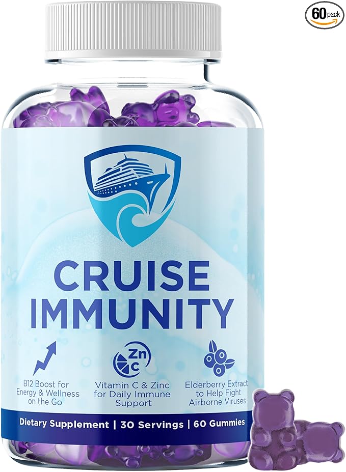 Immune Support Gummies for Cruisers with Vitamin C, B12, Zinc, Elderberry Extract, 60 Gummies, 30 Servings, Cruise and Travel Specific Wellness Supplement
