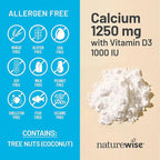 NatureWise High-Purity, All-Natural Calcium 1250mg + Vitamin D3 1000IU + Organic MCT Coconut Oil - Pregnancy Safe + Non-GMO - Absorption Friendly, Gluten Free - 60 Softgels[30-Day Supply]