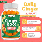 YUM-V'S YumVs Ginger Gummies, 500 mg Ginger Root Extract, Peach Flavor, Nausea Relief, Digestion & Immune Support, Vegan, Non-GMO, Gelatin-Free (60 Count)