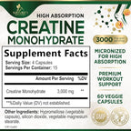 Creatine Monohydrate 3000mg Per Serving – Micronized Creatine Powder Capsules - Supports Lean Muscle, Strength, Energy, & Endurance - Nature's Supplement, Non-GMO, Bottled in USA - 60 Capsules