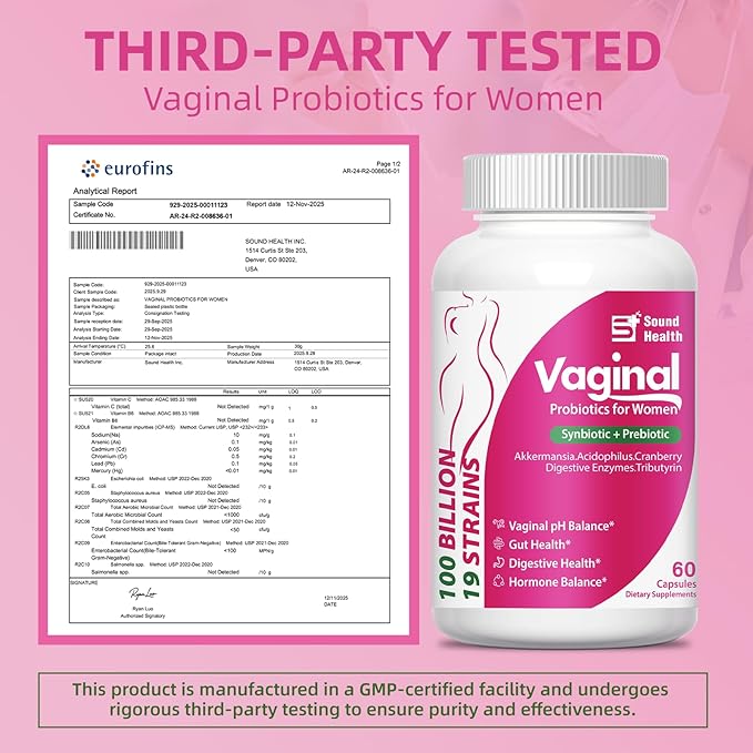 Vaginal Probiotics for Women, 100 Billion CFU with Akkermansia Probiotics & Prebiotics & Synbiotics Supplement for Vaginigal Health, pH Balance, Moisture, Odor Control, Non-GMO, Third-Party Tested