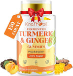 5 Month Supply Turmeric and Ginger Gummies with Black Pepper, Fermented Turmeric for Joint Comfort & Mobility, Sugar-Free with Vitamin D3 + K2, Natural Peach Flavor – 150 Gummies