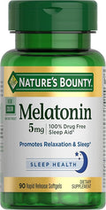 Nature's Bounty Melatonin, 100% Drug Free Sleep Aid, Dietary Supplement, Promotes Relaxation and Sleep Health, 5mg, 90 Softgels (Pack of 1)