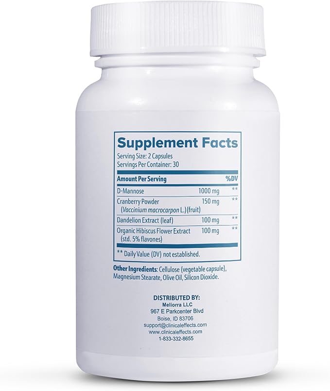 Clinical Effects UT Support - Natural Cleanse and Urinary Tract Health Support - D-Mannose, Dandelion, Hibiscus and Cranberry Pills for Women - 60 D Mannose Capsules - Made in The USA