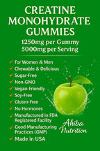 Creatine Monohydrate Gummies 5g per Serving, chewable, Vegan, Non-GMO, Sugar-Free, Soy-Free, Gluten-Free, Men & Women,More Strength & Recovery- Sour Apple Flavor, Made in USA