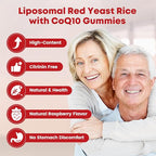 Red Yeast Rice with Coq10 Gummies, Red Yeast Rice 2400 mg with CoQ10 200 mg for Cholesterol Support, Heart Health Supplement, Sugar Free, Non-GMO, Vegan – 120 Counts