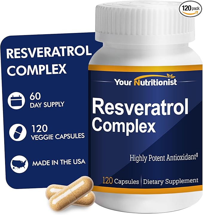 Resveratrol Complex 520mg - 60 Day Supply - NMN Supplement Alternative with Grapeseed Extract & Red Wine - Natural Stamina & Antioxidant Support - 120 Caps