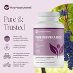 Pure Resveratrol Supplement - Extra Strength 600mg Trans-Resveratrol Per Serve - for Heart, Cognitive, Immune Health Support – Purified & Bioavailable - 60 Vegan Caps