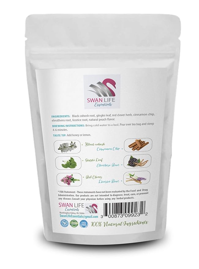 black cohosh for menopause - MENOPAUSE HERBAL TEA 14 days, caffeine free, black cohosh, gingko leaf, red clover herb, cinnamon chip, eleuthero, licorice - licorice root extract for menopause, 1 Bag