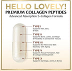 Multi Collagen Peptides for Women & Men - 2400mg per Serving - Best Hydrolyzed Collagen Complex with Type I, II, III, V, X - Hair, Skin, Nails & Joint Support Supplement - Bottled USA - 60 Capsules