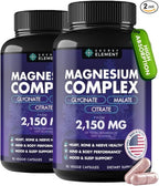 Magnesium Complex 2,150MG, High Absorption Capsules with Magnesium Glycinate, Citrate & Malate, Plus Vitamin B6, B2, Folate & Beet Root, Vegan, Non-GMO, No Artificial Additives, 90 Capsules, Pack of 2