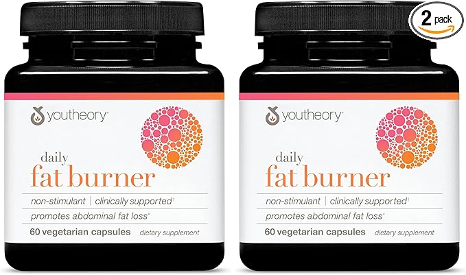 Youtheory Daily Fat Burner - Supports Body Composition & Metabolism - with Citrus Fruit Blend, Chromium & Cayenne Extract - Gluten, Soy & Dairy Free - 60 Vegetarian Capsules (Pack of 2)