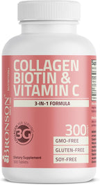 Bronson Collagen Peptides 3000mg (per Serving) with Biotin & Vitamin C - for Hair, Skin & Nails Support, Non-GMO, 300 Tablets
