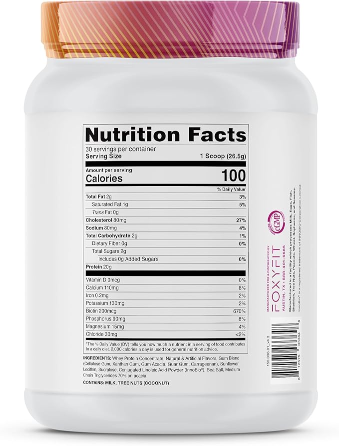 FoxyFit Protein for Her, Vanilla Cupcake Whey Protein Powder with CLA and Biotin for a Healthy Glow (1.85 lbs)