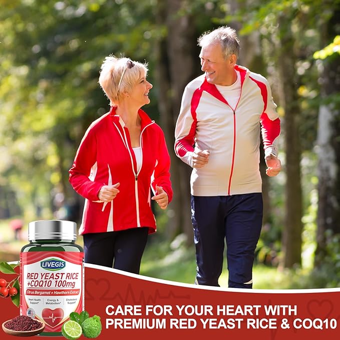 Red Yeast Rice 2000mg with CoQ10 100mg - Citrinin Free Heart Health Supplement with Citrus Bergamot & Hawthorn - Supports Healthy Cholesterol Levels - Vegan, Non-GMO Capsules 120 Counts
