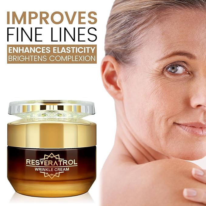 Resveratrol Wrinkle Cream, Anti Aging Face Cream for Women, Promote Firmer Skin & More Even Skin Tone, Lightweight Hydrating Facial Moisturizer, Improves Skin Elasticity, Repairs Damage, 50g/e1.764oz