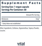 Vital Nutrients Melatonin 3mg - Vegan - Low-Dose Melatonin - Sleep Supplement to Support the Body's Natural Sleep Cycle* - Gluten, Dairy, Soy Free - 60 Capsules