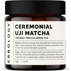 Erbology 100% Organic Ceremonial Grade Matcha 1.4 oz - Tencha Stone-Ground - Straight from Farm in Kyoto, Japan - Energizing and Stress-Reducing - Non-GMO - Recyclable Glass Jar