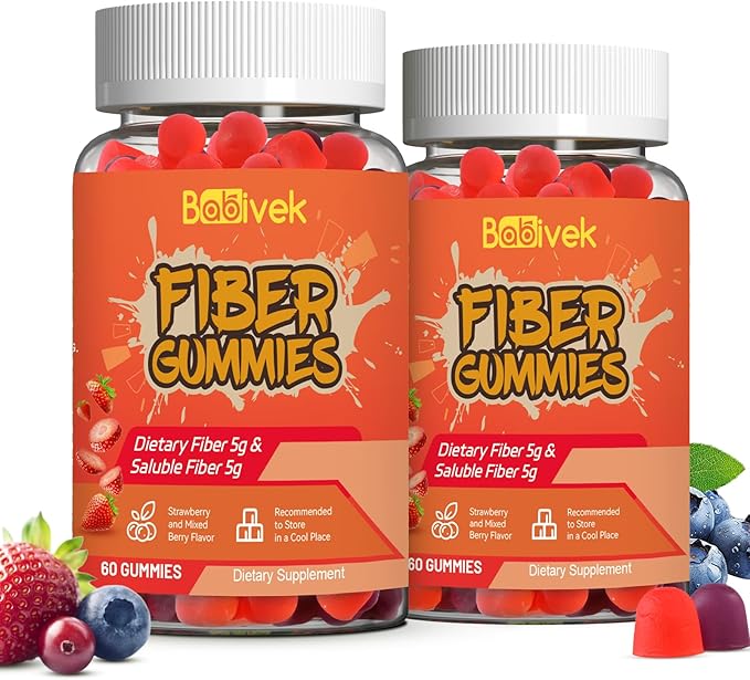 Fiber Gummies for Women and Men – Dietary Fiber, Gut Health Support, Vegan, Non-GMO, Non-Gluten, Mixed Berry & Strawberry Flavors, 60 Count(Pack of 2)
