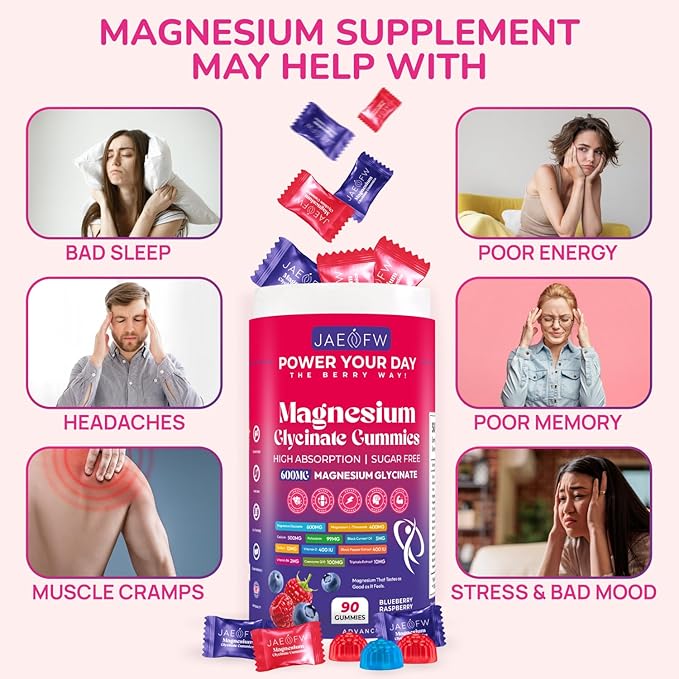 Magnesium Glycinate Gummies 1000mg – x2 High Absorption Magnesium Gummies for Women, Men & Kids – Sugar Free Vegan Supplement with CoQ10