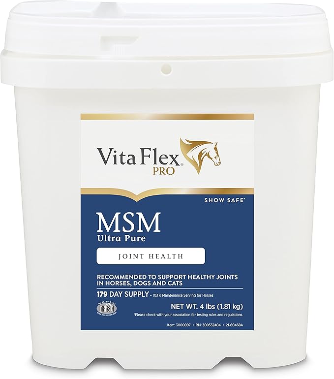 Vita Flex MSM Ultra Pure Joint Supplement for Dogs, Horses & Cats, 4 Pounds – MSM Supplement, Powder for Healthy Joints, Collagen & Mobility Support