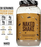 NAKED Shake - Chocolate Peanut Butter Protein Powder - Vegan Protein Powder from US & Canadian Farms with MCT Oil, NSF Certified, Gluten-Free, Soy-Free, No GMOs or Artificial Sweeteners - 30 Servings