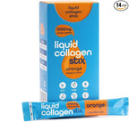 Hydrolyzed Liquid Collagen Peptides for Women & Men - Grass-Fed Bovine Protein Supplement for Hair Growth, Skin and Nails (Pack of 14, Orange)
