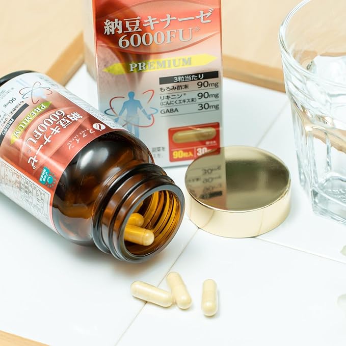 FINE JAPAN Nattokinase 6000FU – Japanese Fermented Natto Enzyme Supplement with Garlic and Vinegar/90 Capsules/Made in Japan (270 Capsules (3 Bottles))